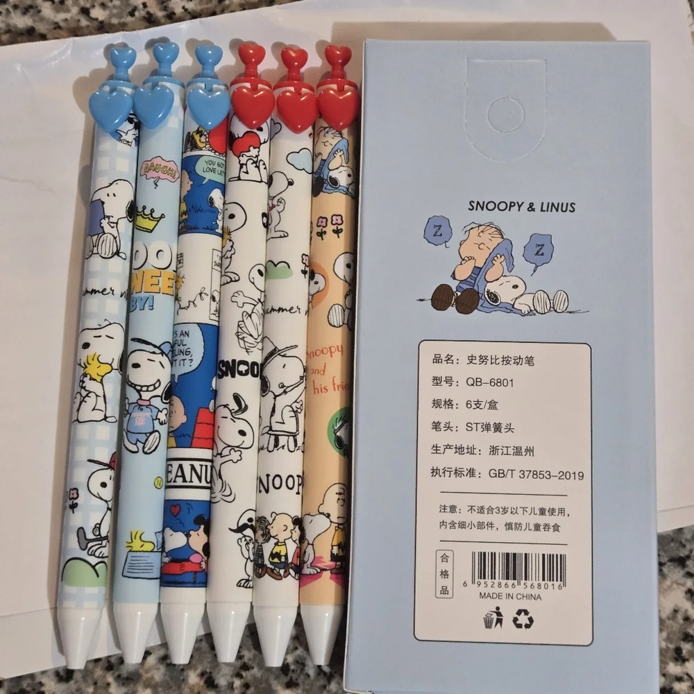 Snoopy Gel Pen Set with Cartoon Designs Set Of 6